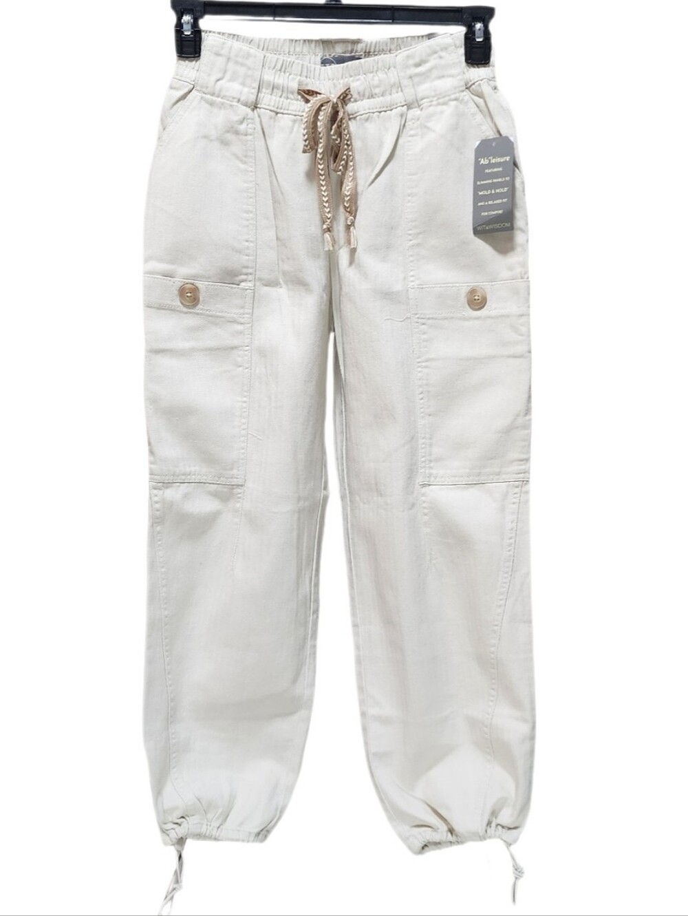 Wit & Wisdom Cotton Jogger Cargo Pants Drawstring Ankle Tie Skyrise Ab Leisure S